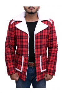 red flannel shearling jacket
