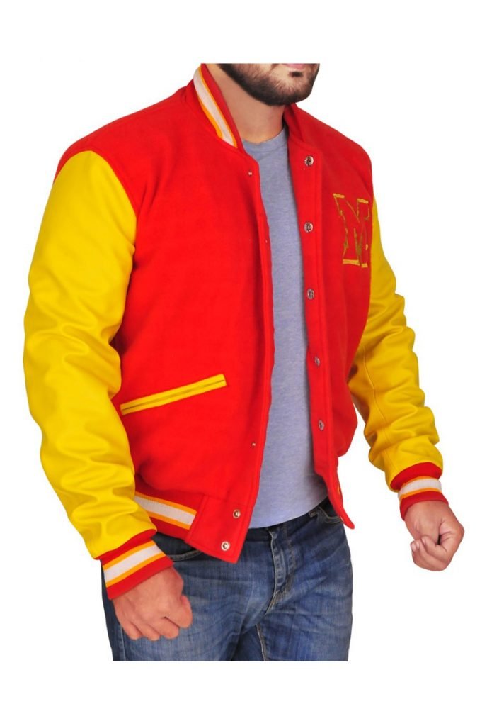 HiFacon Thriller MJ Varsity Veste Rouge En Laine Jaune
