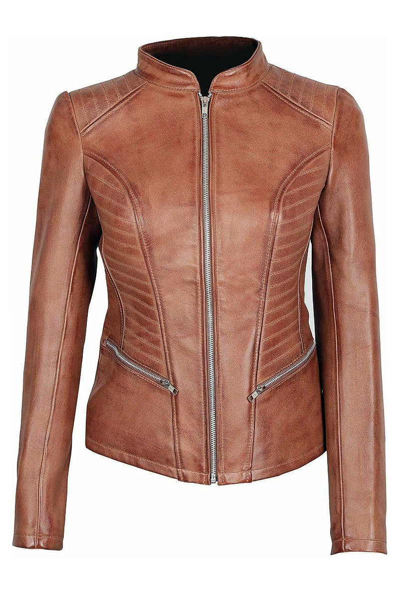 Martha Jones Cognac Leather Jacket L 