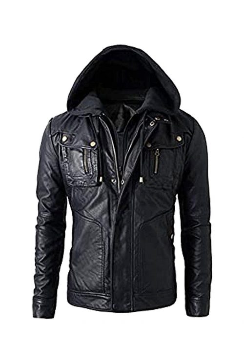 Raymond Black Hooded Lambskin Leather Jacket