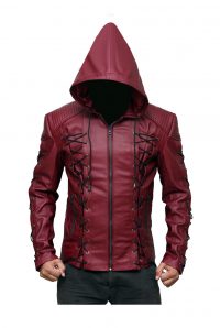 Red Arrow Hooded Leather Jacket