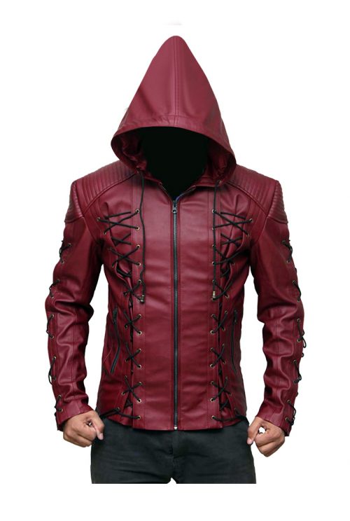 Stylish Red Arrow Faux Leather Jacket