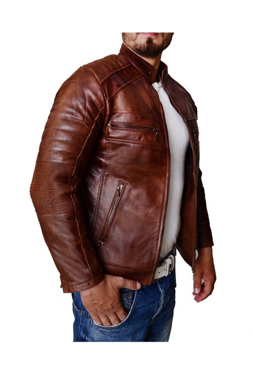 Biker Fashion Brown Genuine Leather Jacket For Men 1