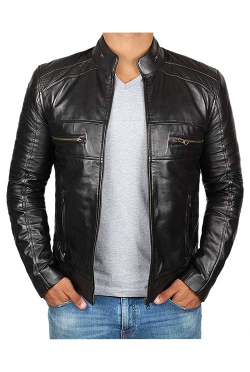 Genuine Leather Biker Fashion Black Jacket For Men