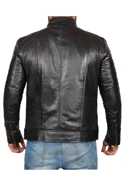 Genuine Leather Biker Fashion Black Jacket For Men 2
