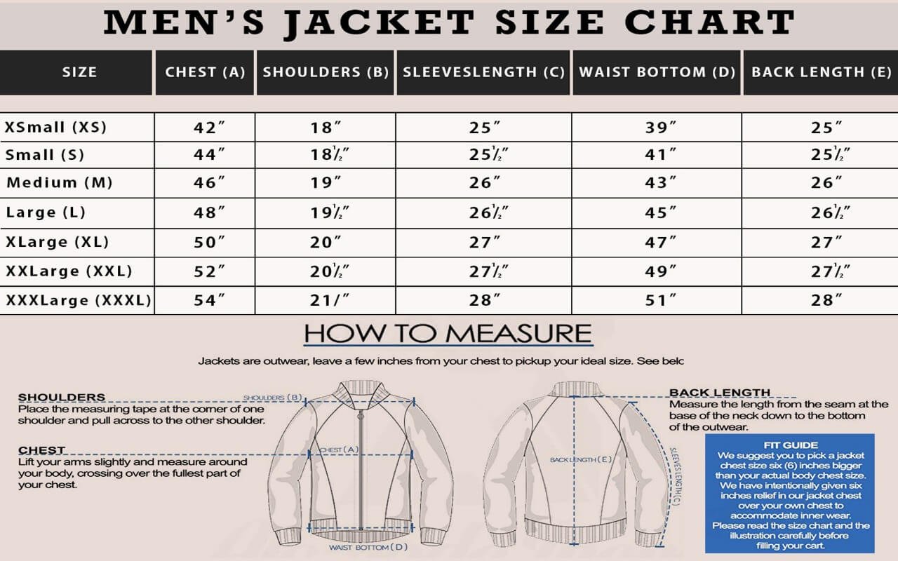 Mens Coat Size Chart