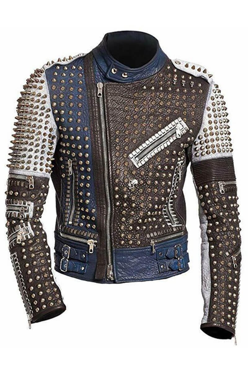 Men s Studded Punk  Biker Leather Jacket  Skinoutfits