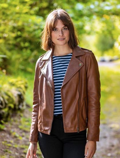 Women Biker Brown Genuine Leather Jacket